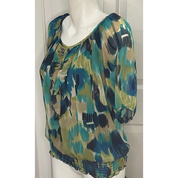 AGB Bouse + Cami Size PL Sheer Multi Colored Short Sleeve Ruffle - Picture 3 of 8